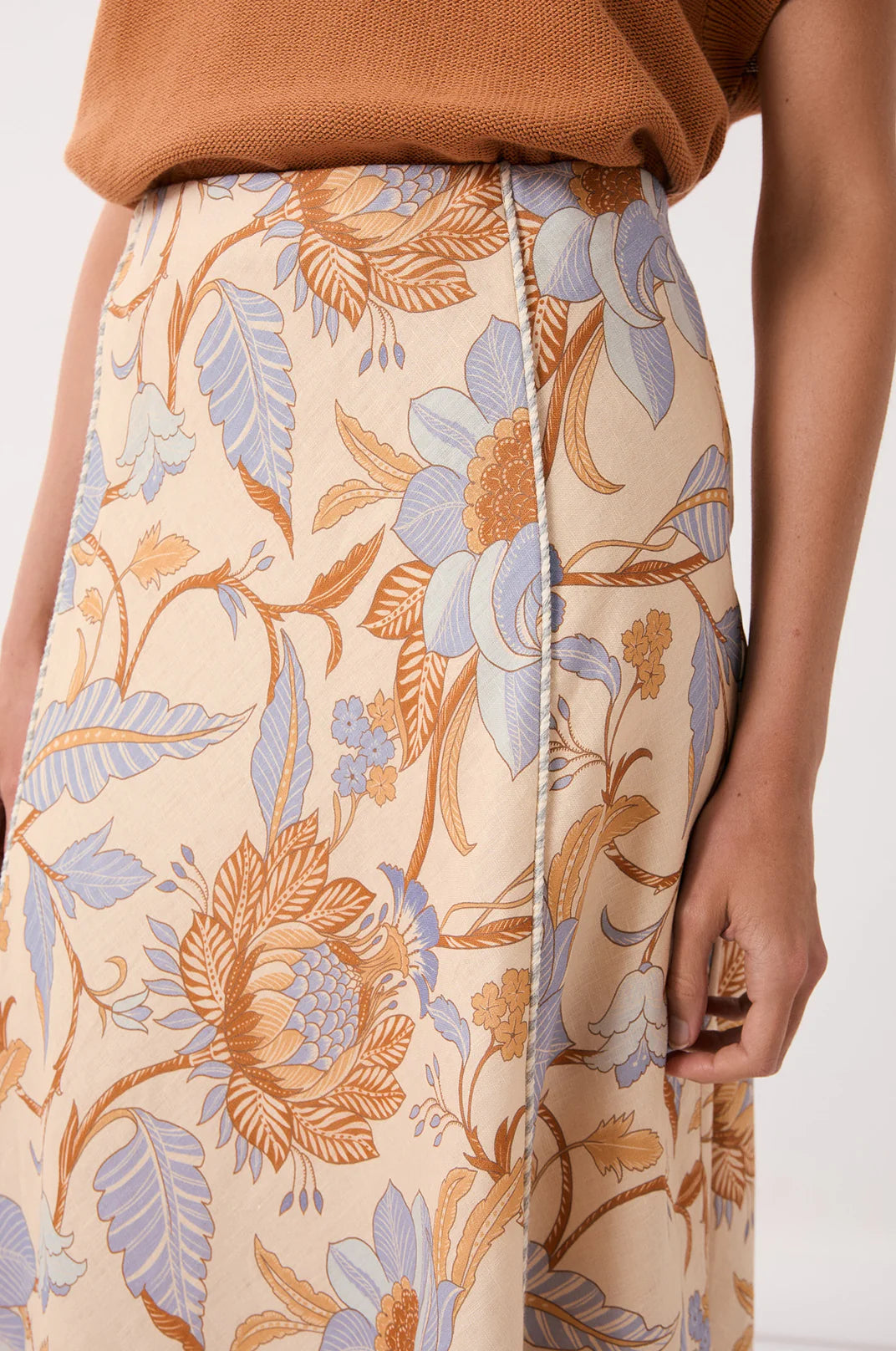 Adorne Erica Linen Print Midi Skirt