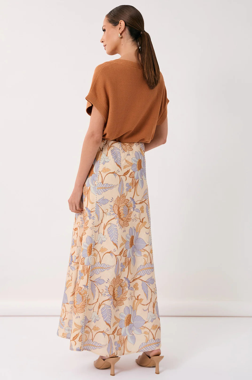 Adorne Erica Linen Print Midi Skirt