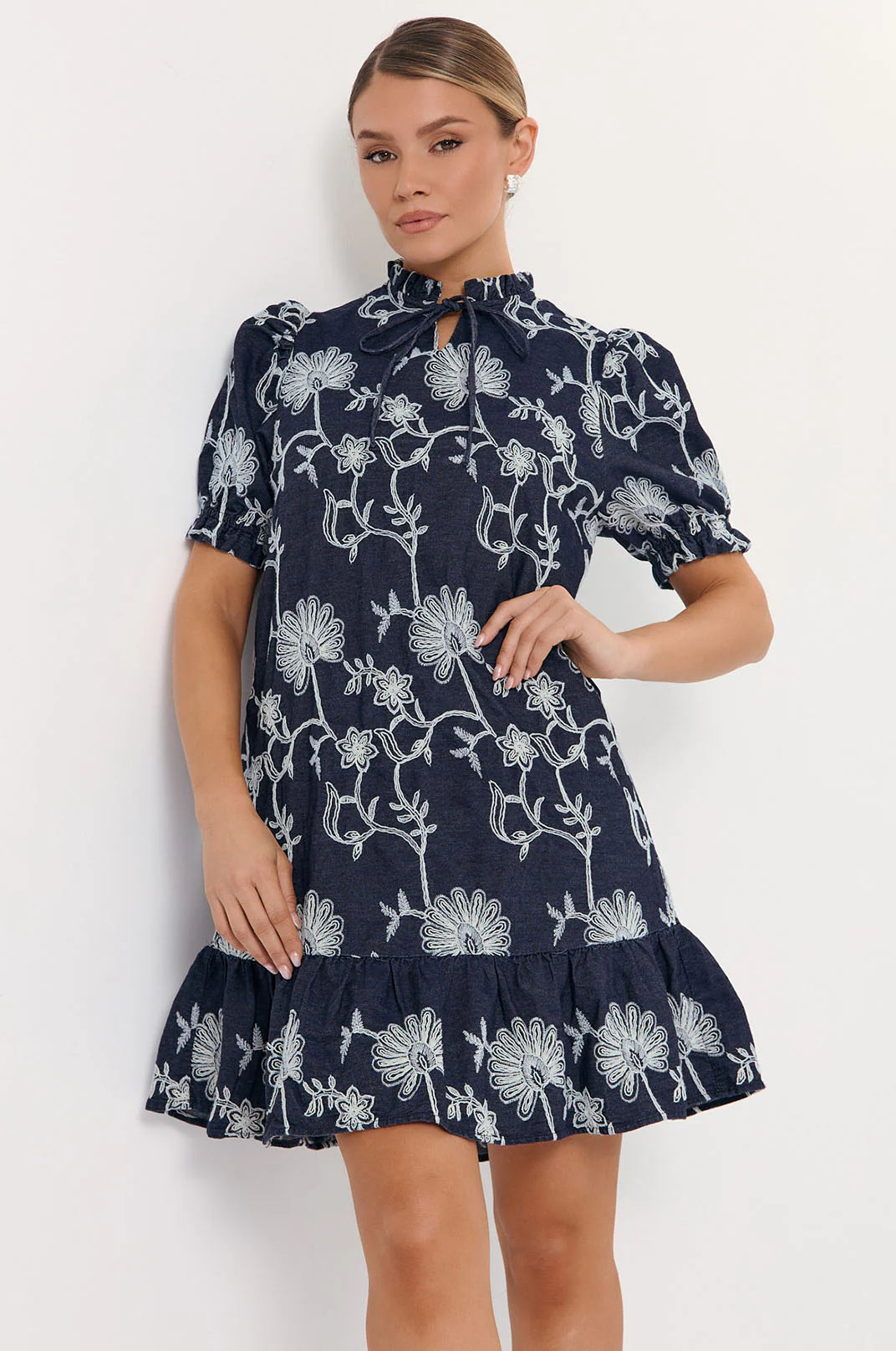 Adorne Lolita Embroidered Denim Dress