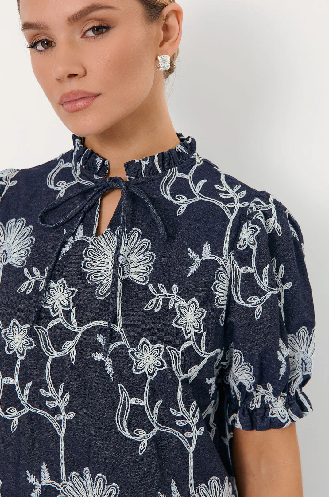 Adorne Lolita Embroidered Denim Dress