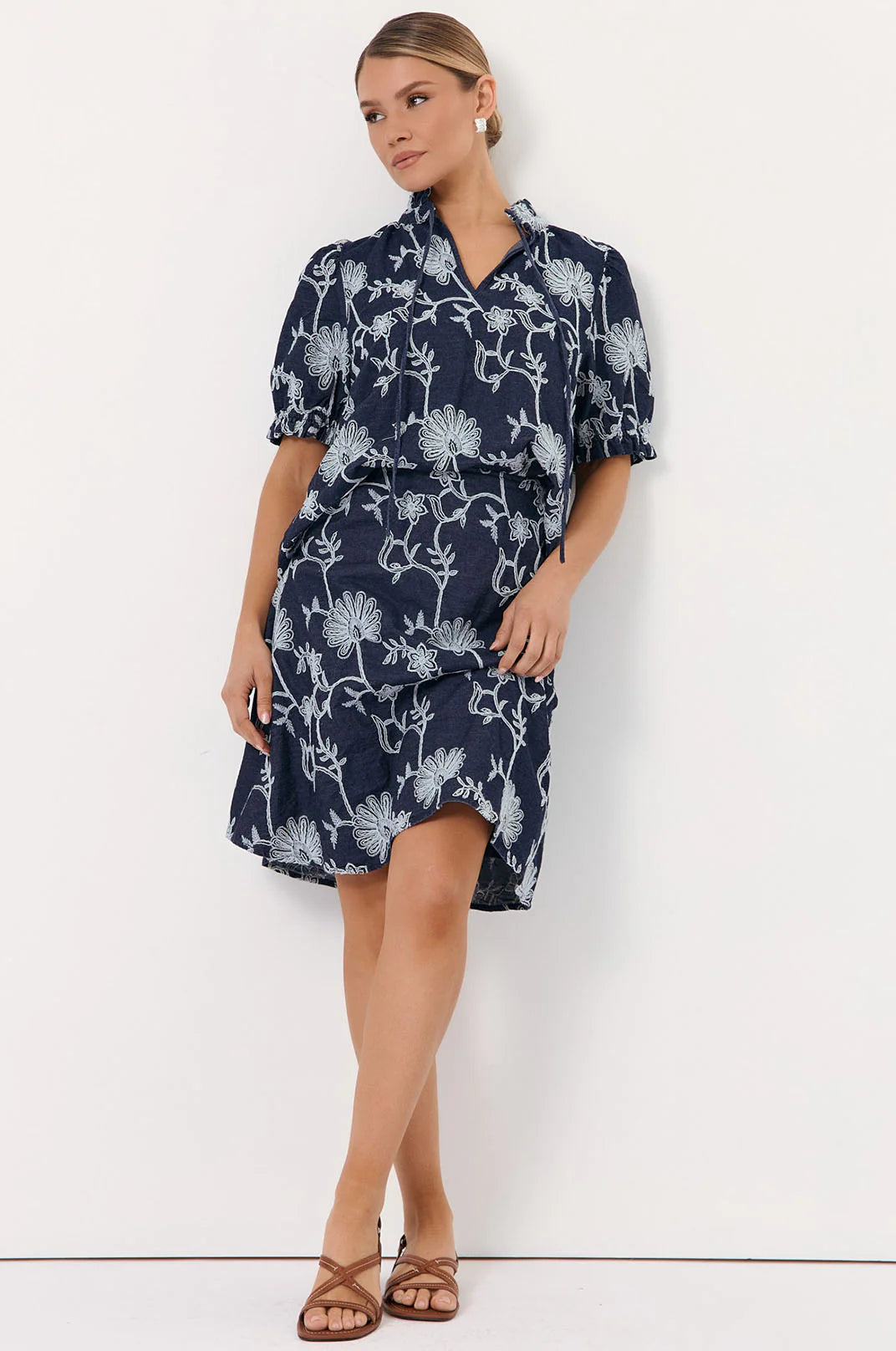 Adorne Rita Embroidered Denim Skirt