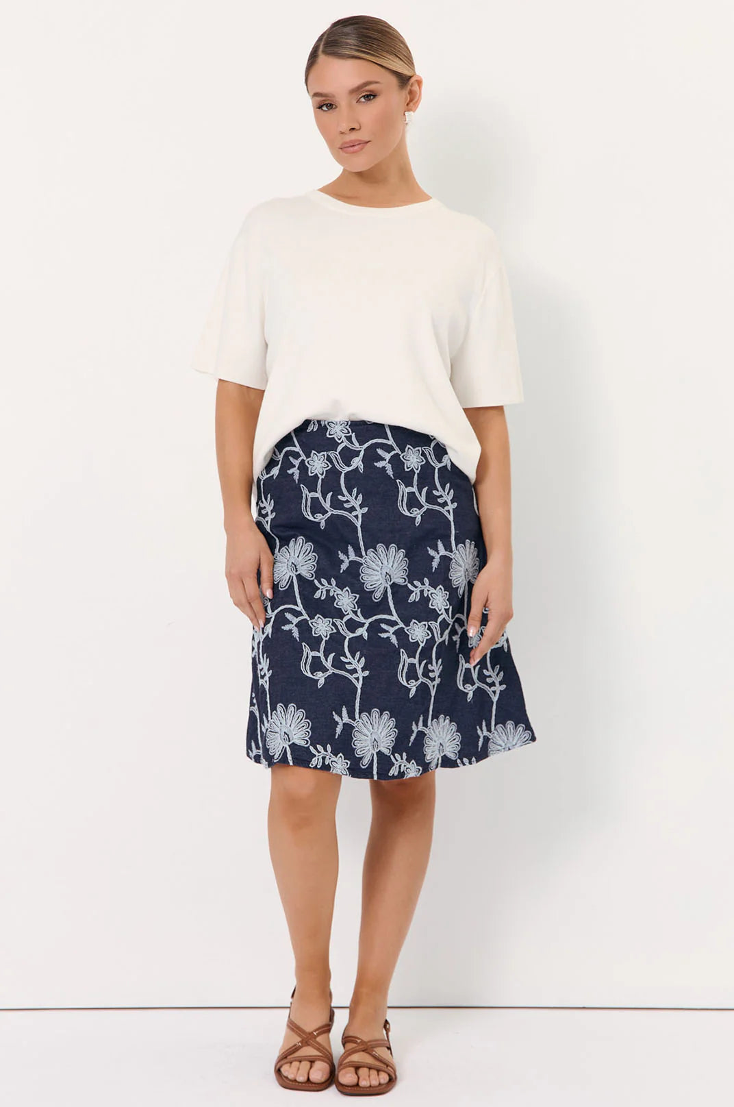 Adorne Rita Embroidered Denim Skirt