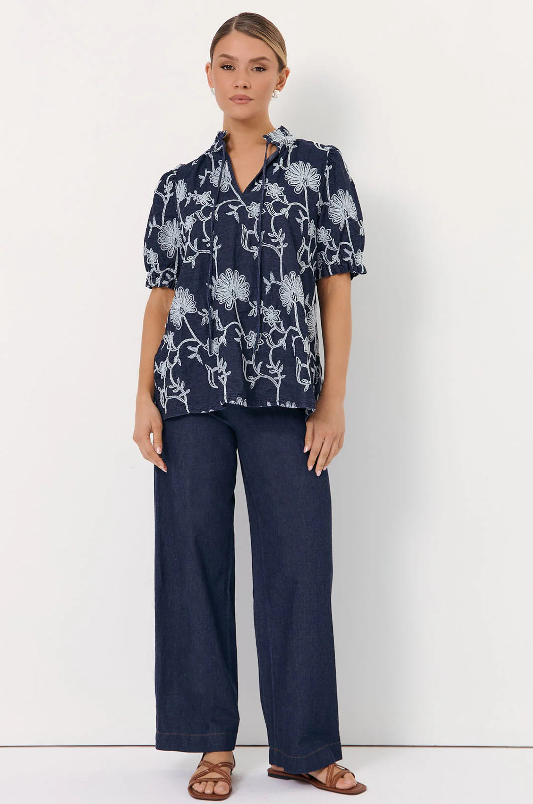 Adorne Sandra Embroidered Denim Top