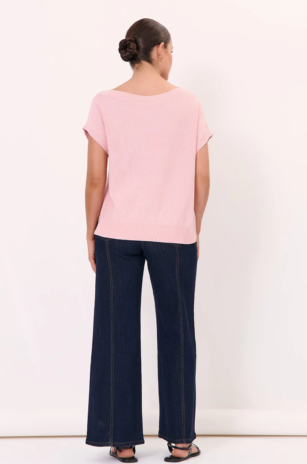 Adorne Terrie Angled Neckline Cotton Knit Top - Pink
