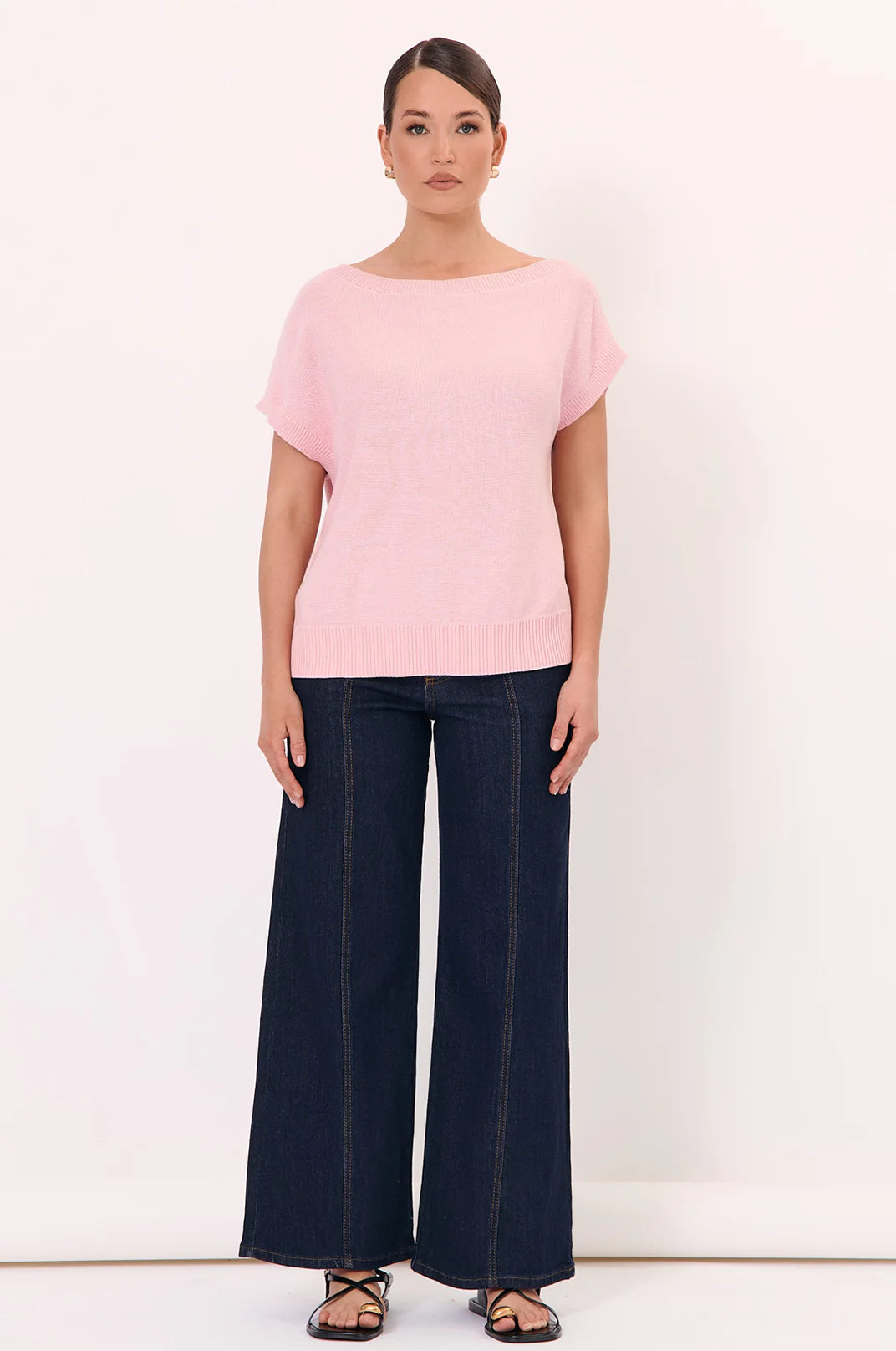 Adorne Terrie Angled Neckline Cotton Knit Top - Pink