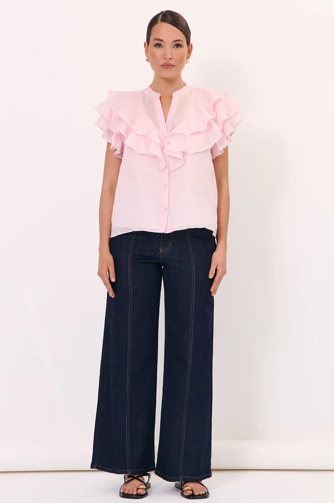 Adorne Micky Frill Top - Pink