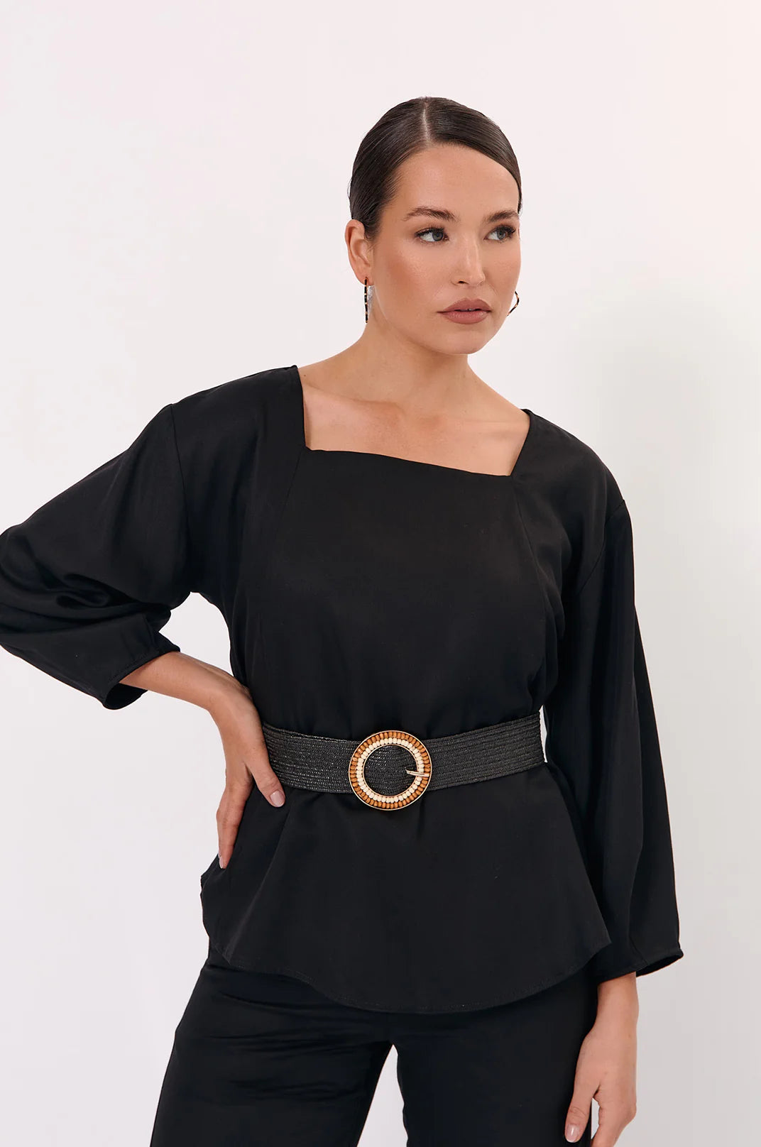 Adorne Double Row Bead Front Stretch Belt
