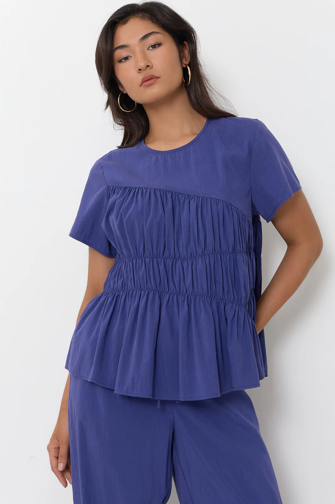 Adorne Evren Cap Sleeve Top - Blue