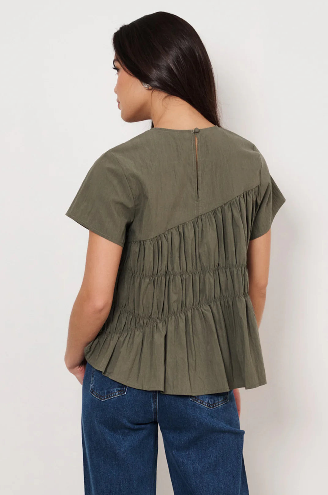 Adorne Evren Cap Sleeve Top - Khaki