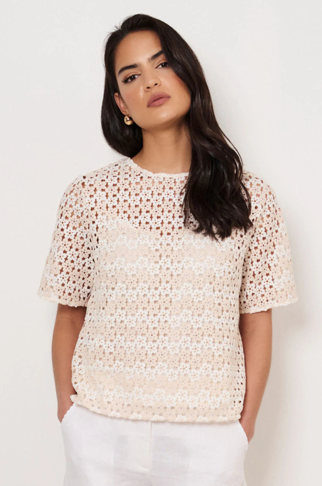 Adorne Kaia Daisy Chain A-Line Top - Natural