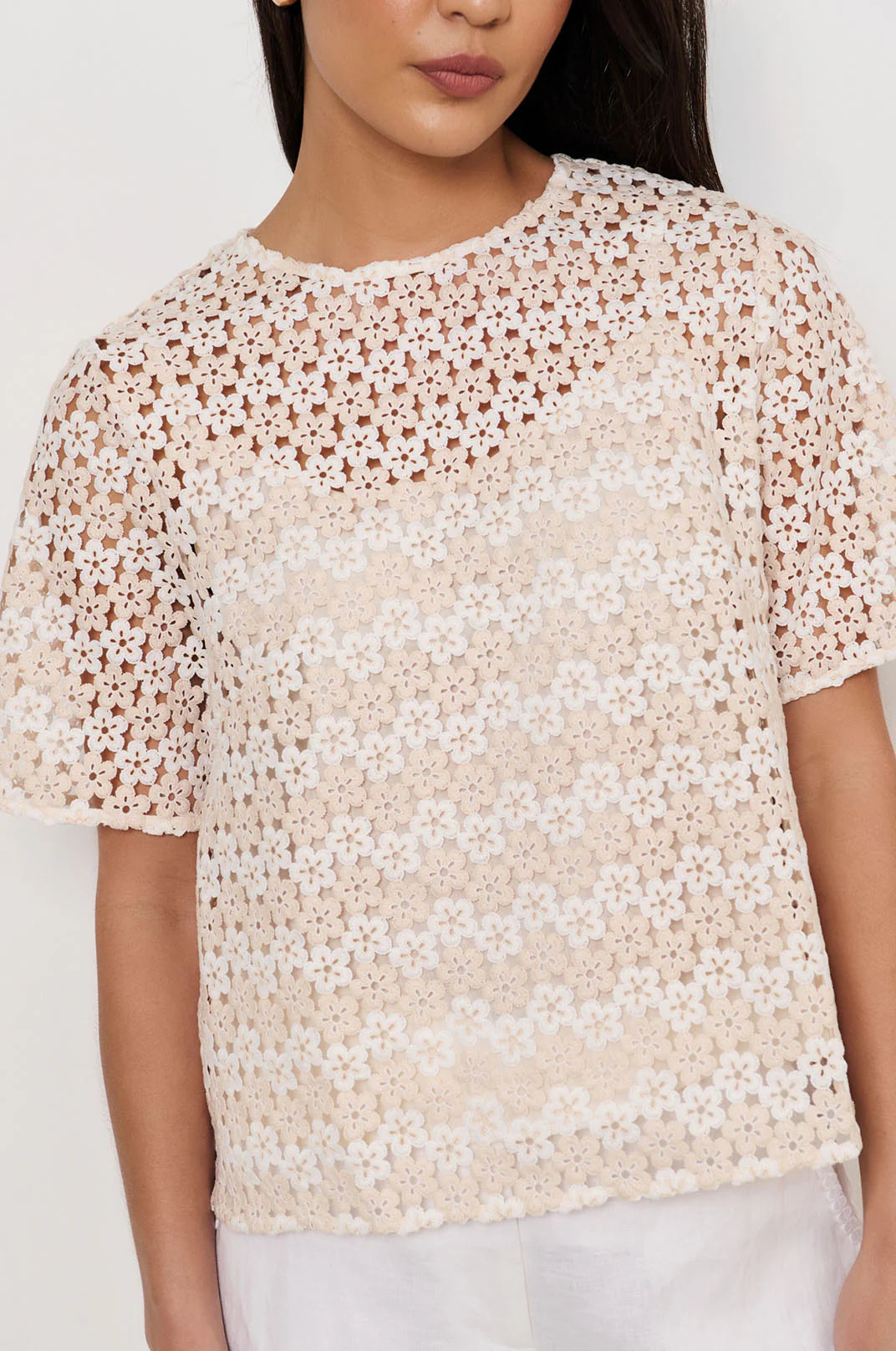 Adorne Kaia Daisy Chain A-Line Top - Natural