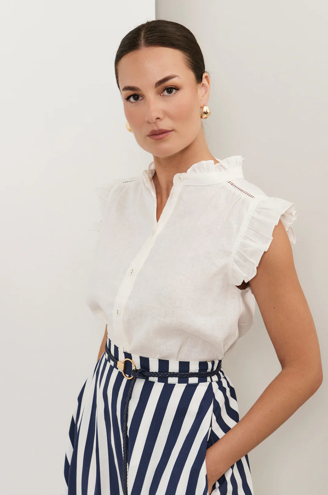 Adorne Bree Button Up Top - White