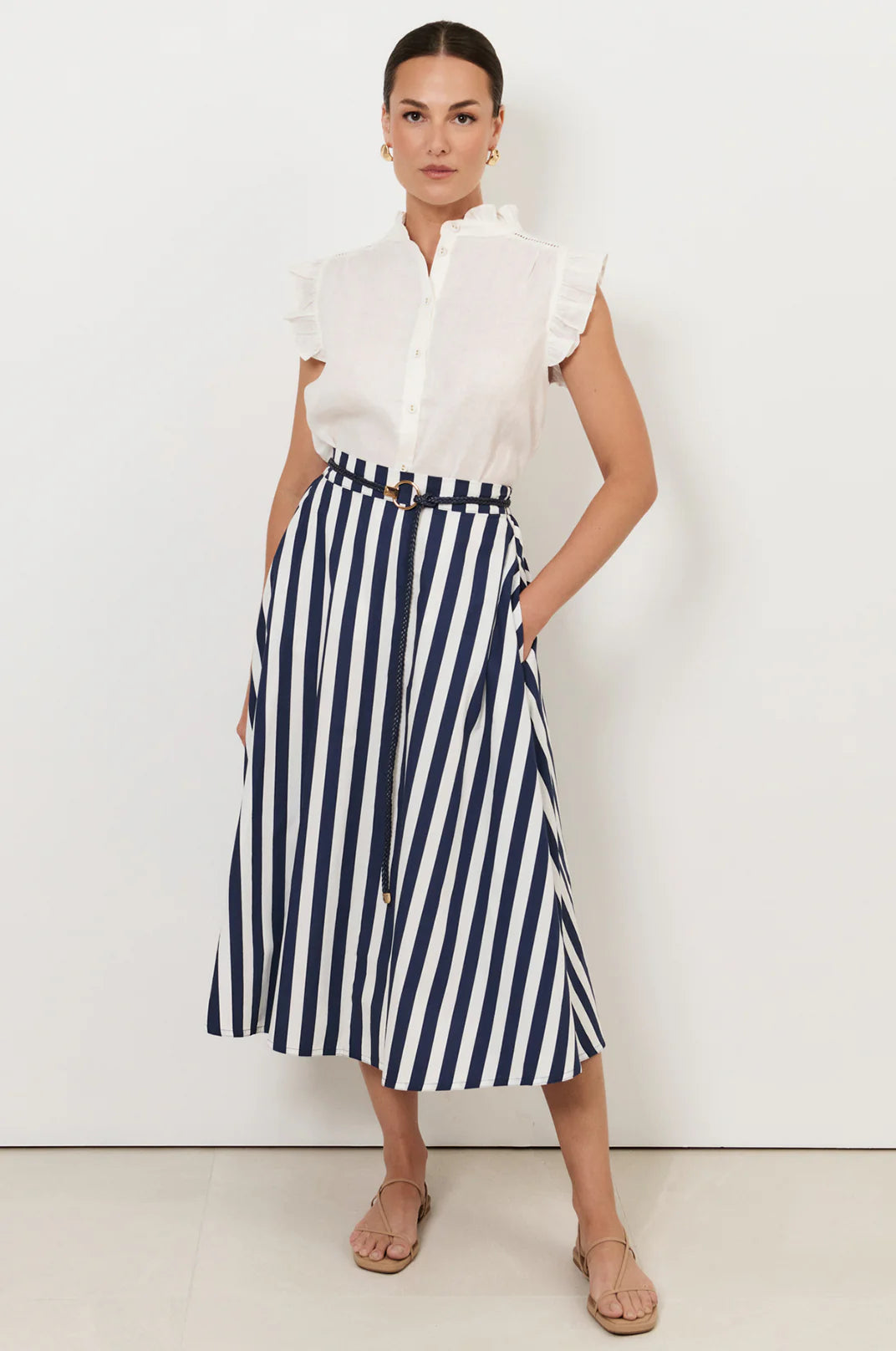 Adorne Bree Button Up Top - White