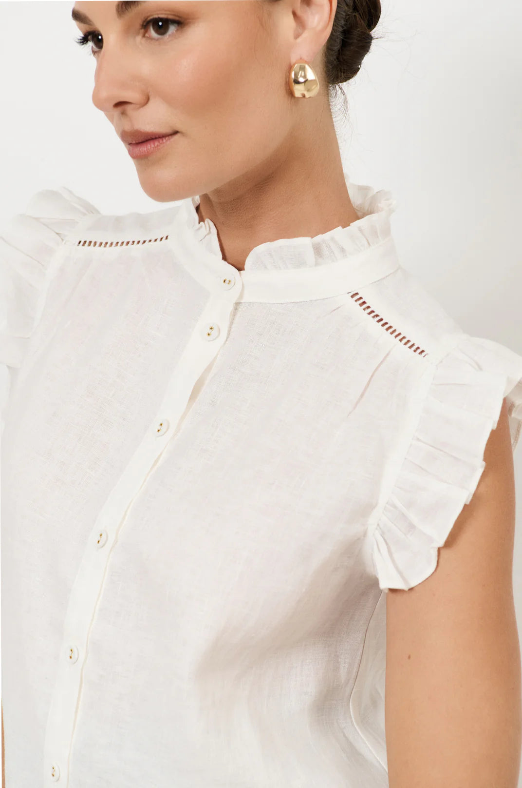 Adorne Bree Button Up Top - White