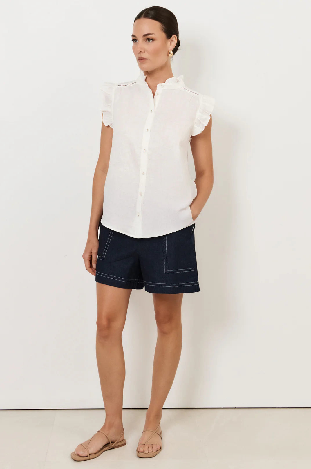 Adorne Bree Button Up Top - White