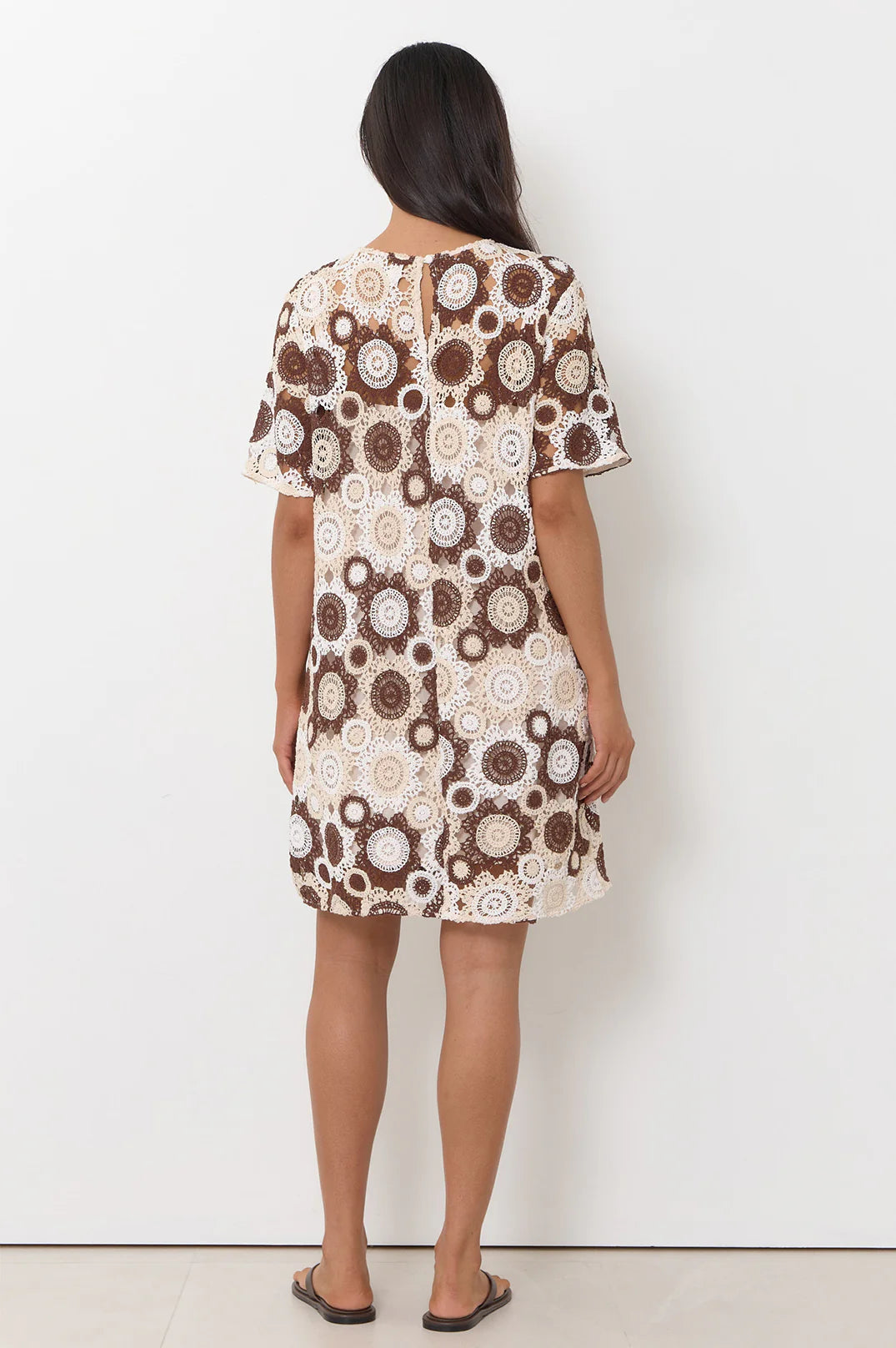 Adorne Kaia Crochet Short Dress - Chocolate