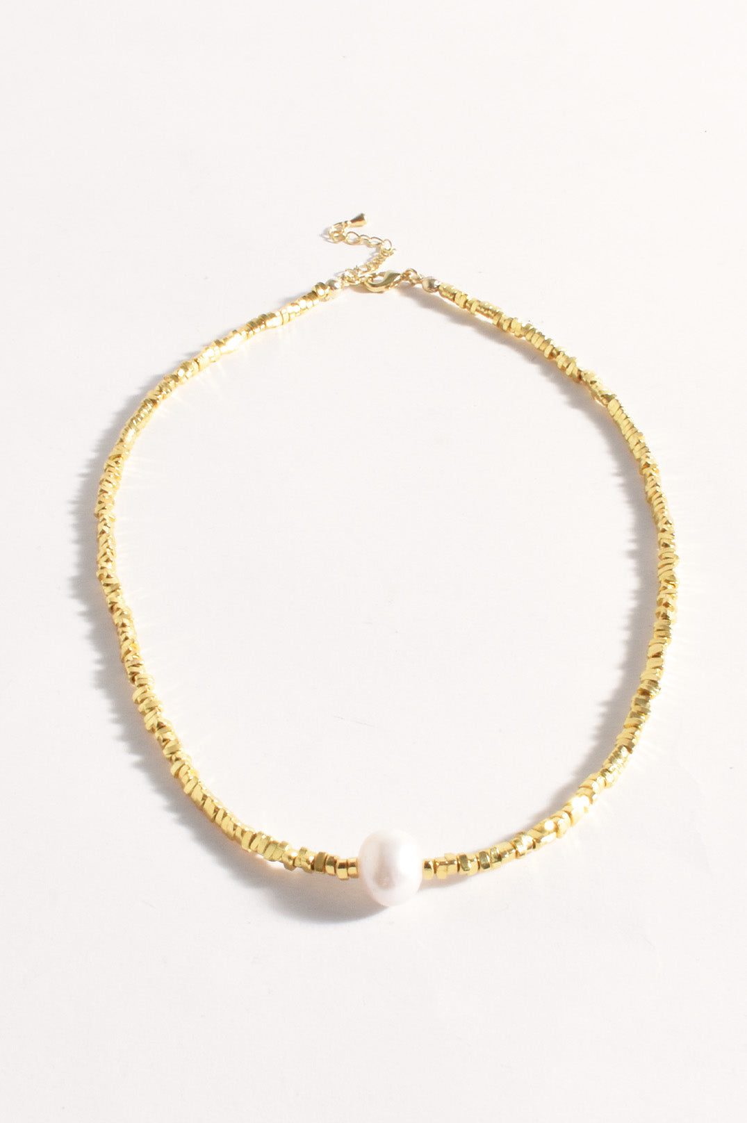 Adorne Metal Chip and Pearl Short Necklace