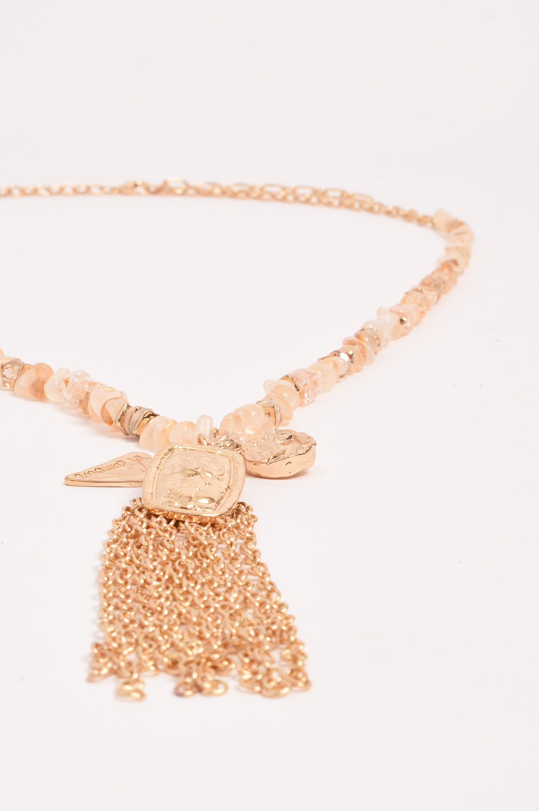 Adorne Long Boho Tassel Charm Necklace - Camel