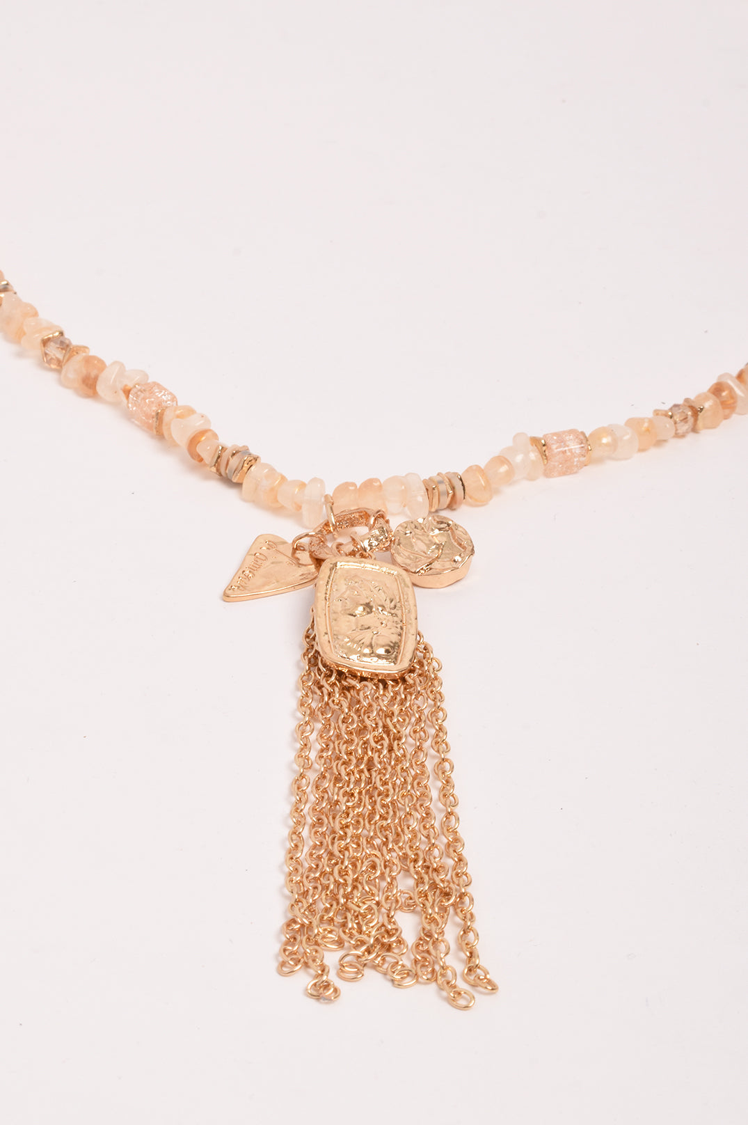 Adorne Long Boho Tassel Charm Necklace - Camel