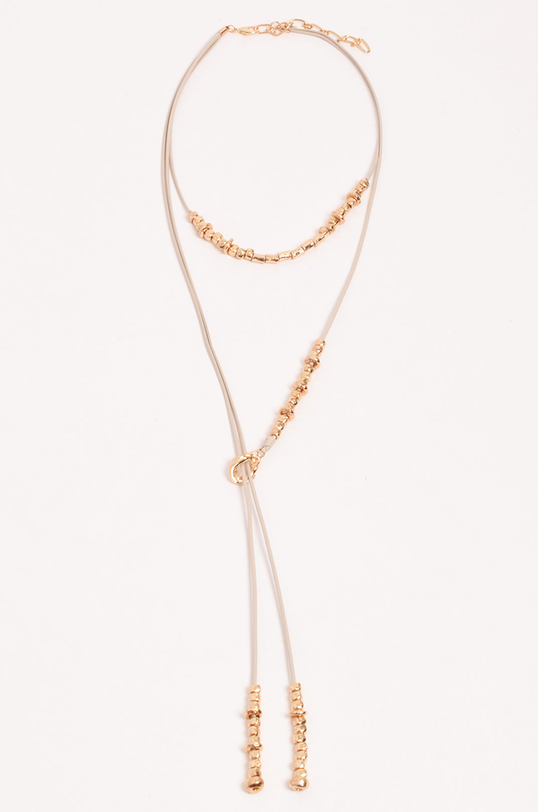 Adorne Long Layered Cord Metal Bead Necklace - Camel