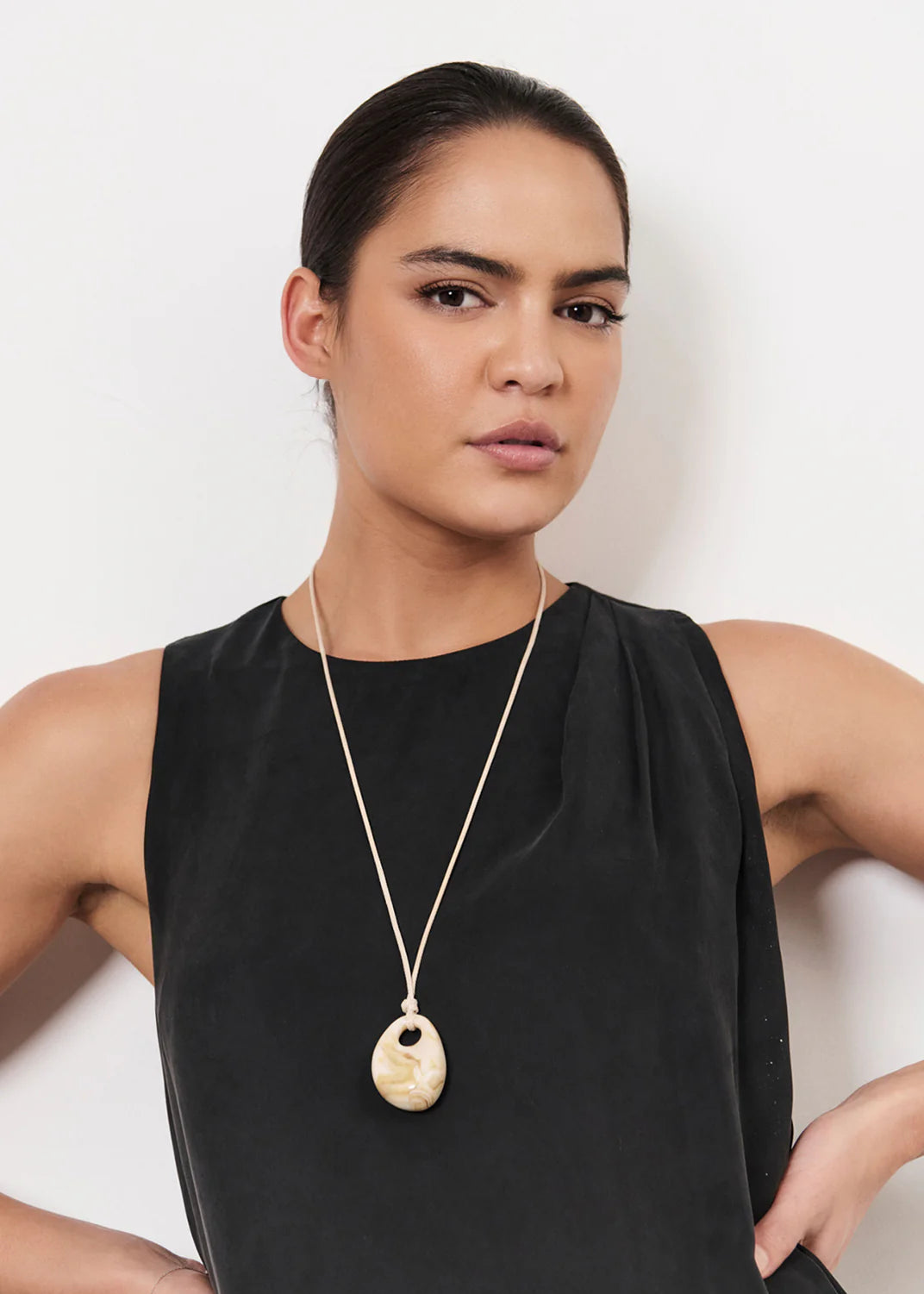 Adorne Resin Pendant Adjustable Leather Necklace - Camel