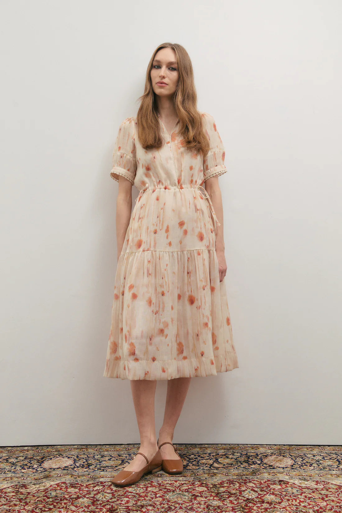 Maevarii Apricity Tiered Midi Dress - Peaches & Cream