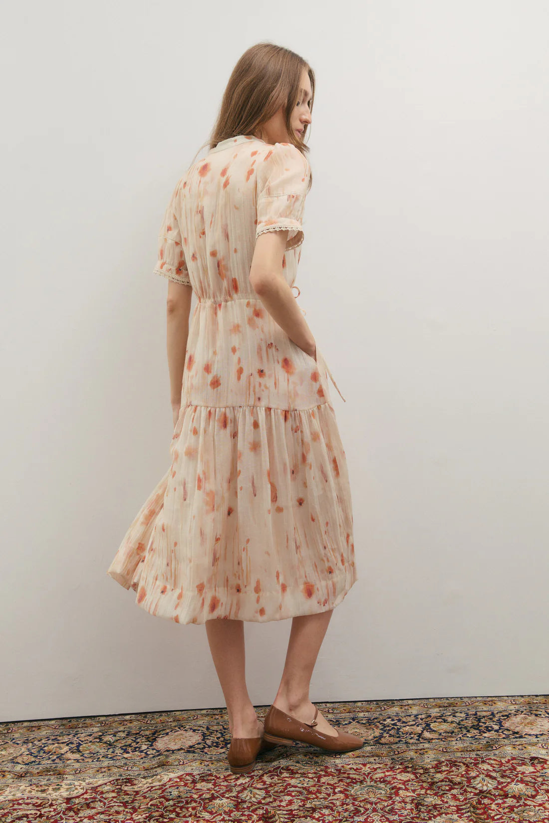 Maevarii Apricity Tiered Midi Dress - Peaches & Cream