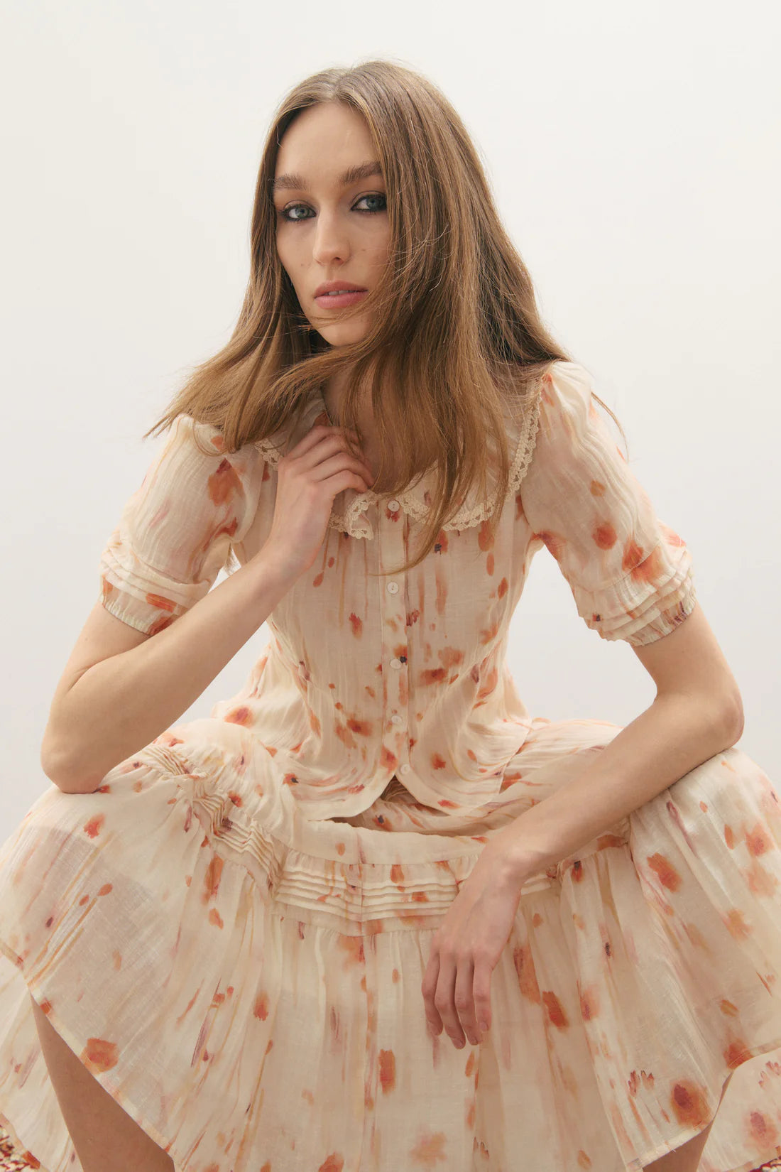 Maevarii Apricity Pleated Midi Skirt - Peaches & Cream