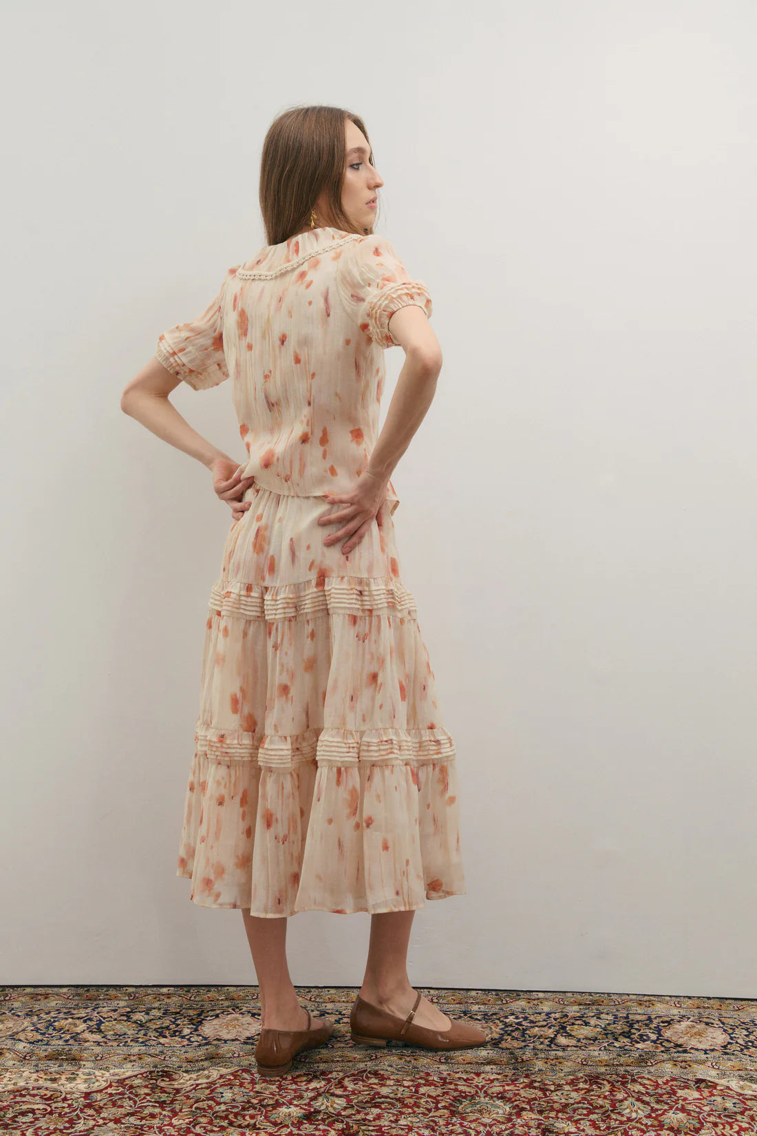 Maevarii Apricity Pleated Midi Skirt - Peaches & Cream