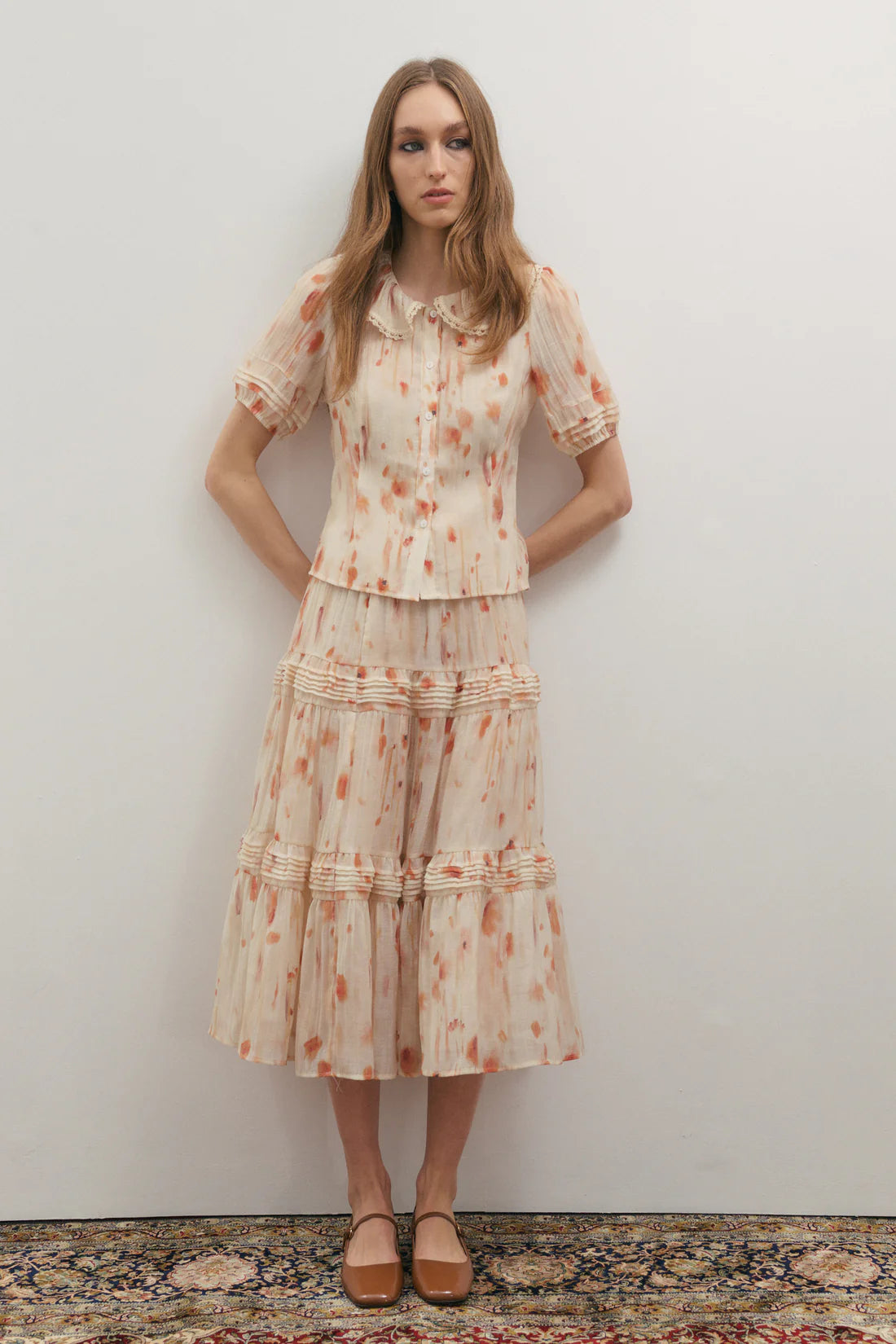 Maevarii Apricity Pleated Midi Skirt - Peaches & Cream