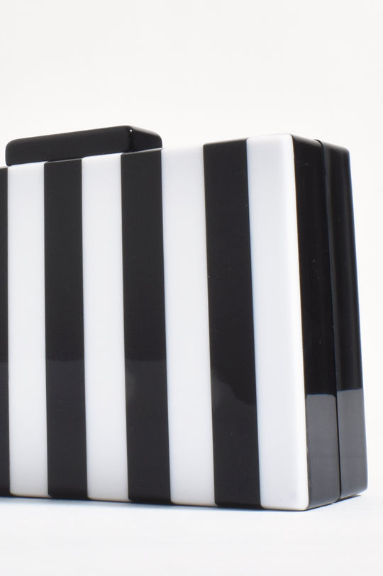 Adorne Jones Striped Resin Structured Clutch - Black/White