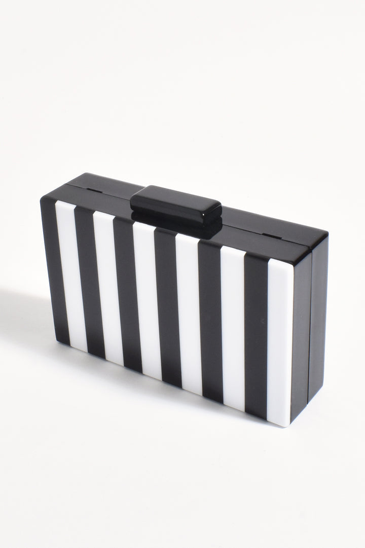 Adorne Jones Striped Resin Structured Clutch - Black/White
