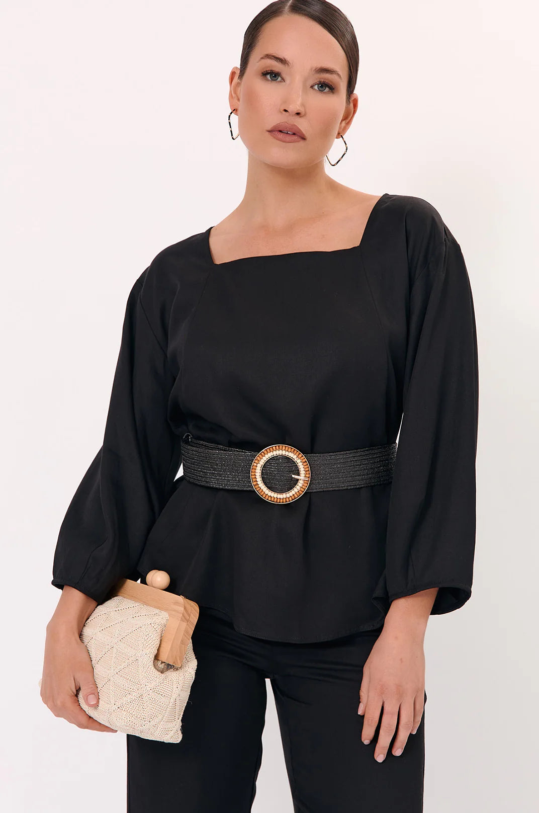 Adorne Double Row Bead Front Stretch Belt