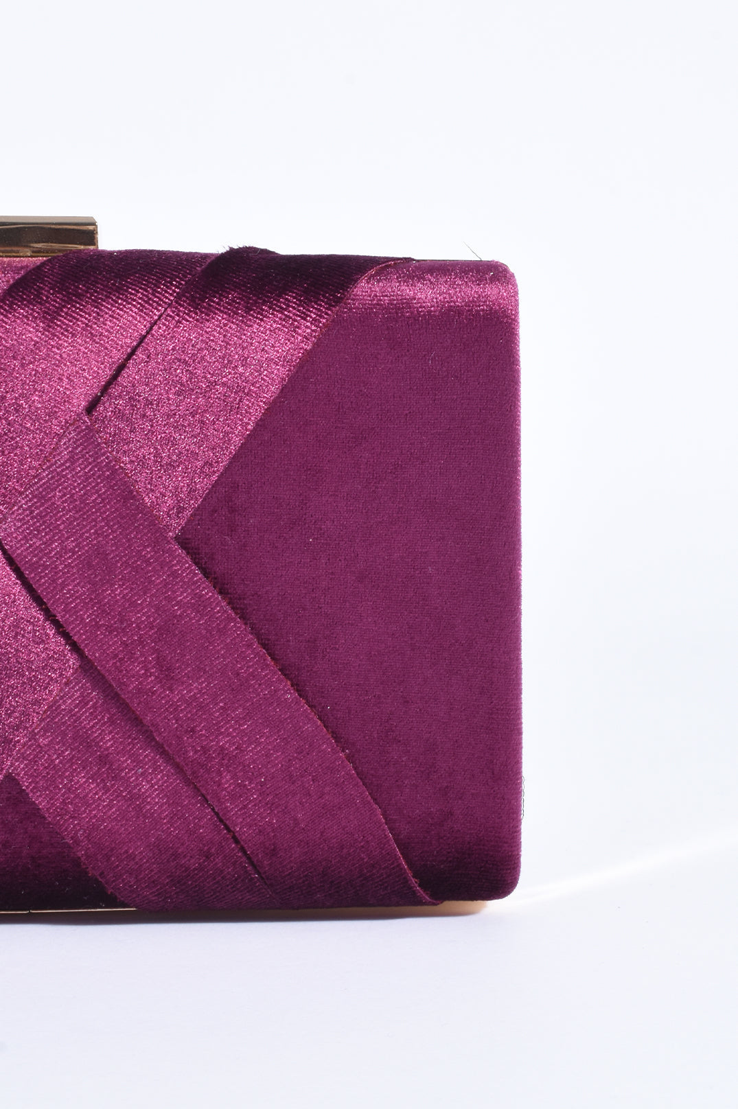 Adorne Marjorie Plait Velvet Structured Clutch - Berry