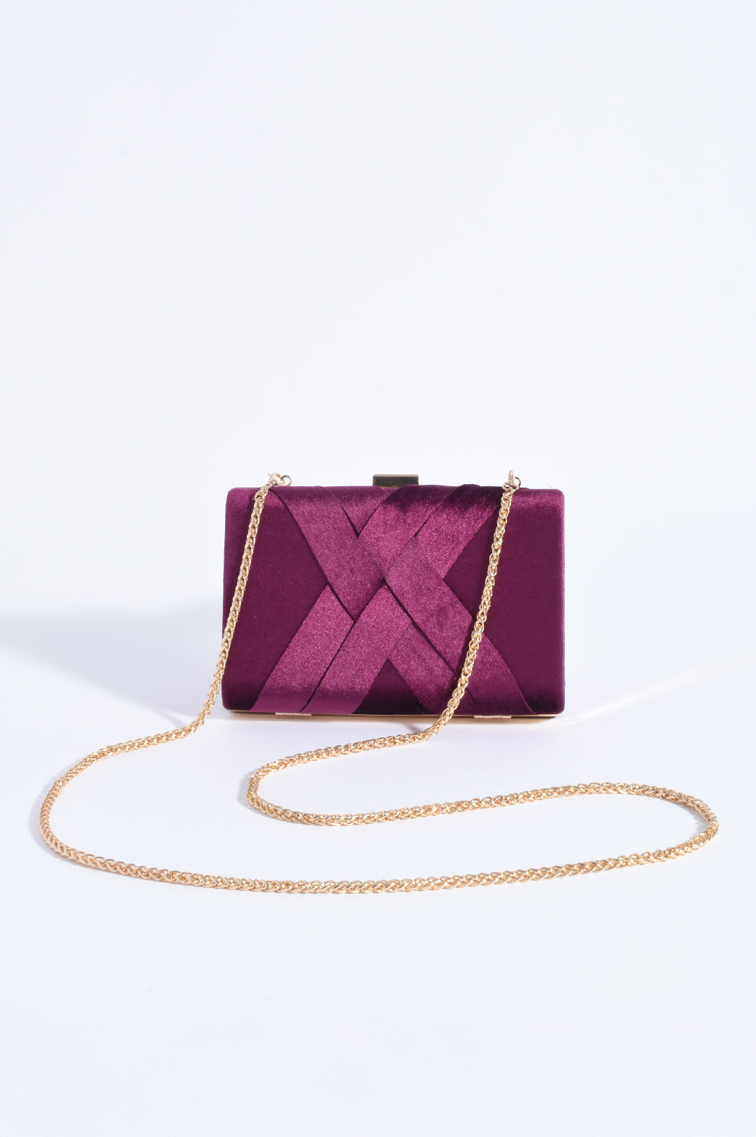 Adorne Marjorie Plait Velvet Structured Clutch - Berry