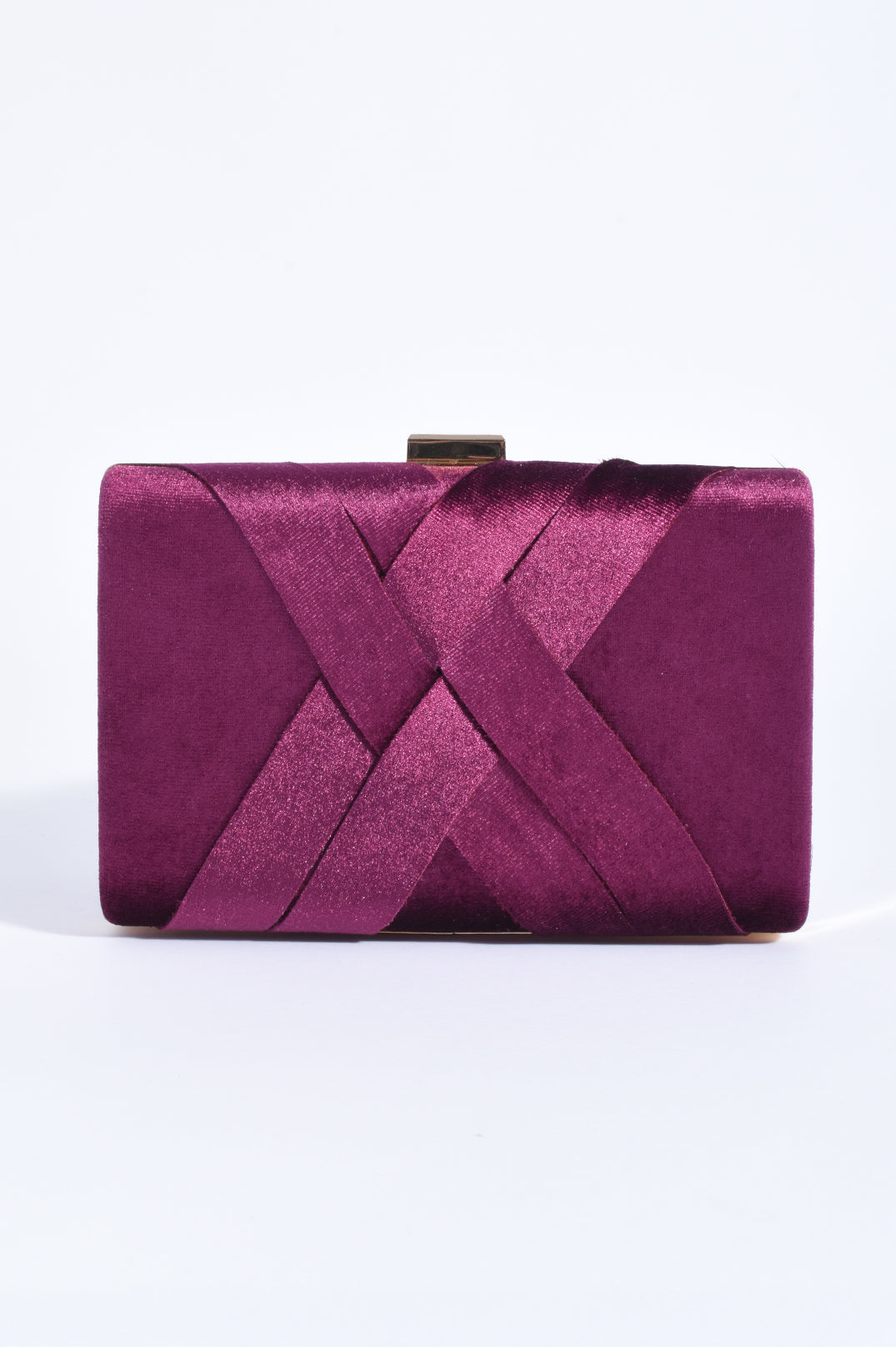 Adorne Marjorie Plait Velvet Structured Clutch - Berry