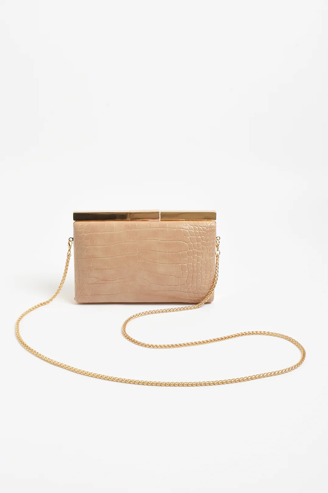 Adorne Savina Croc Structured Clutch - Camel