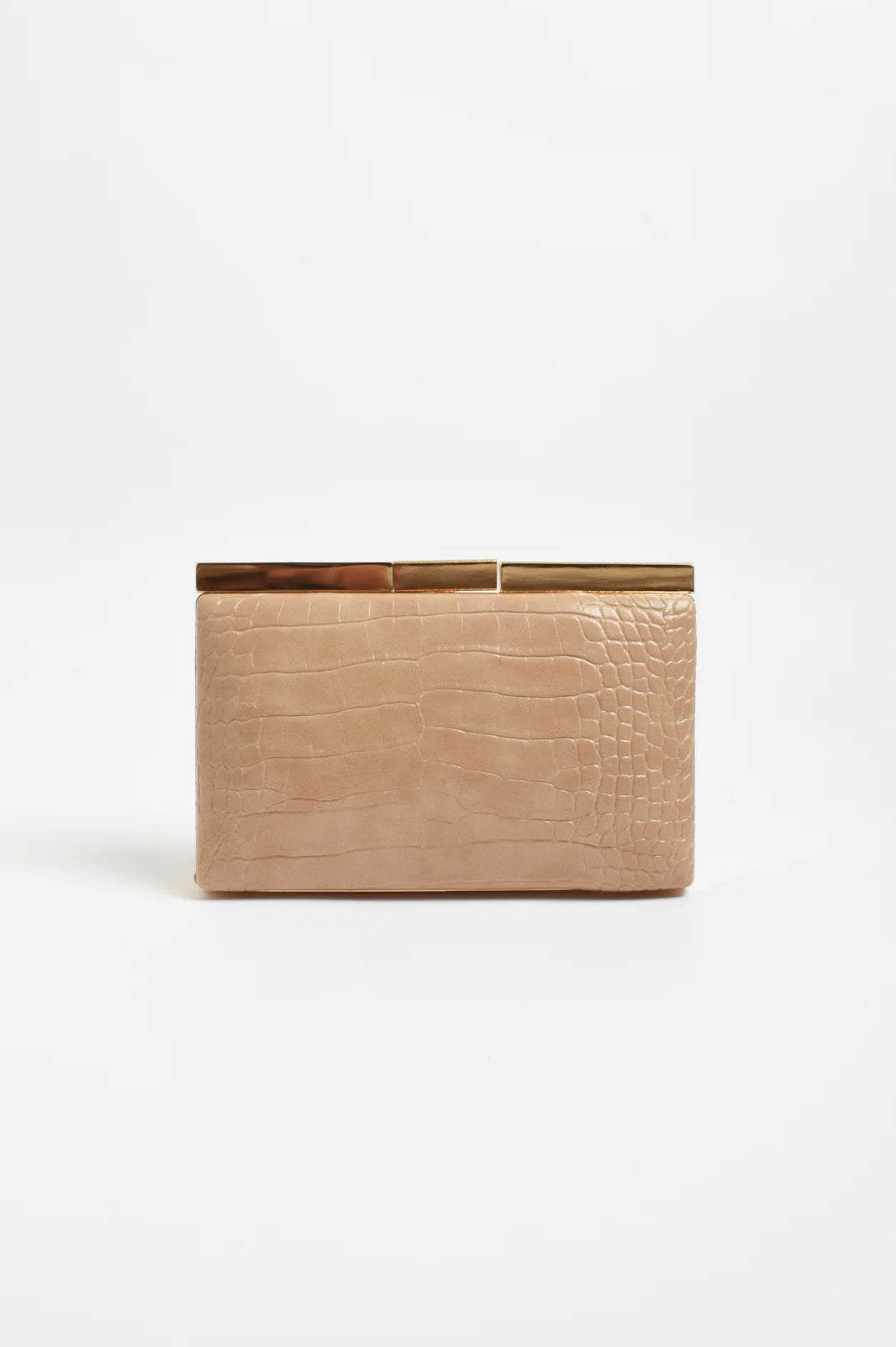 Adorne Savina Croc Structured Clutch - Camel