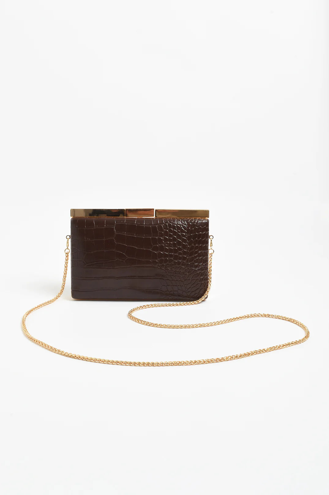 Adorne Savina Croc Structured Clutch - Chocolate