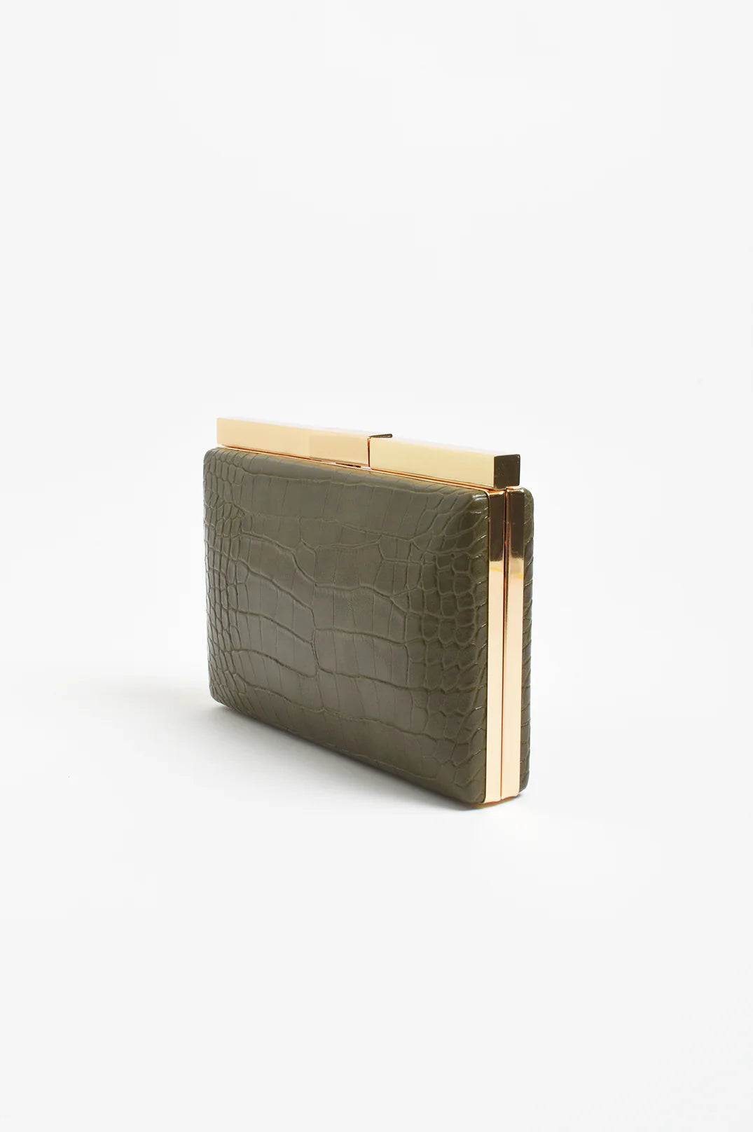 Adorne Savina Croc Structured Clutch - Khaki