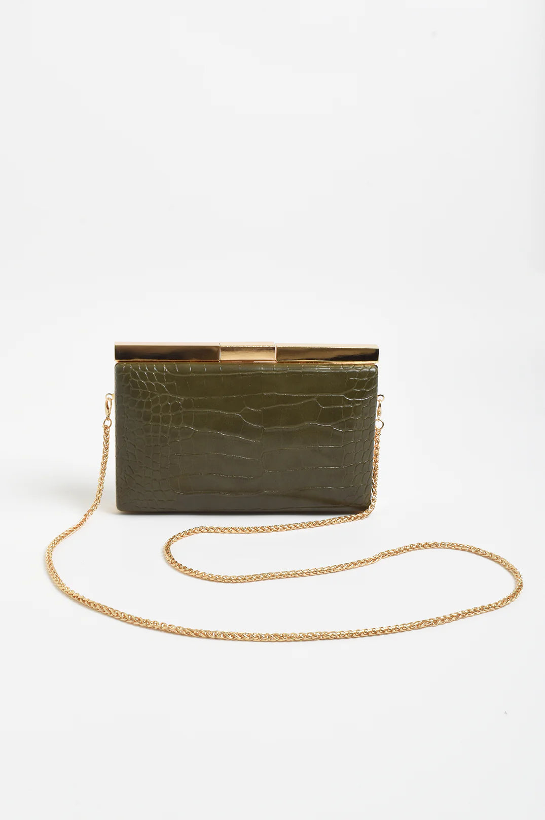 Adorne Savina Croc Structured Clutch - Khaki
