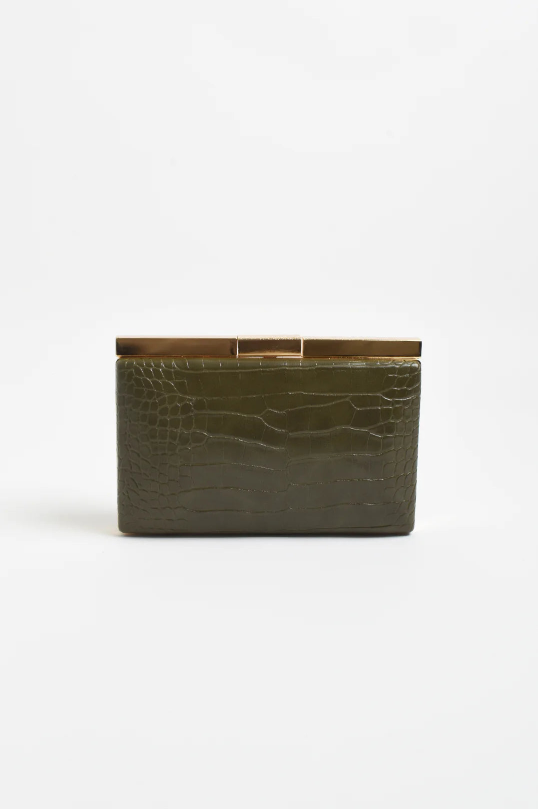 Adorne Savina Croc Structured Clutch - Khaki
