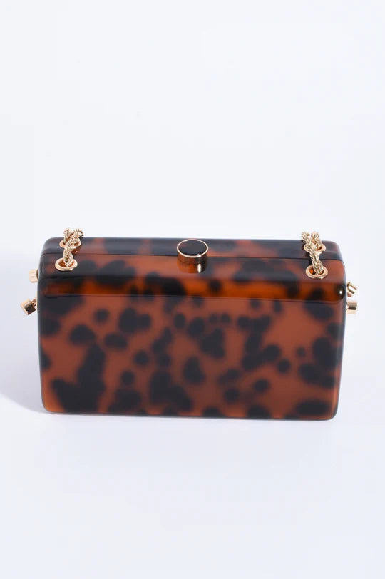Adorne Arabel Tort Resin Structured Clutch - Tortoise