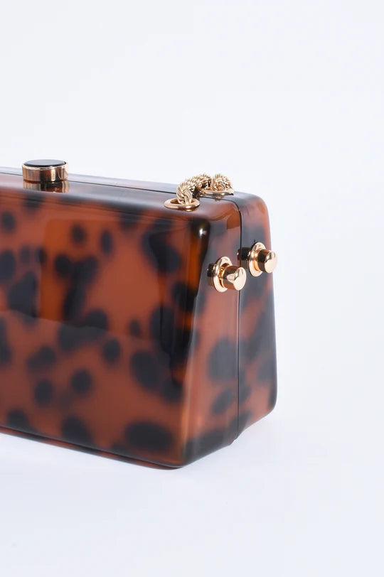 Adorne Arabel Tort Resin Structured Clutch - Tortoise
