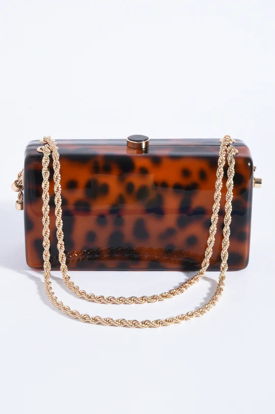 Adorne Arabel Tort Resin Structured Clutch - Tortoise