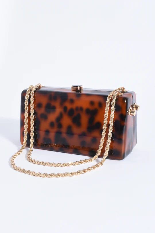 Adorne Arabel Tort Resin Structured Clutch - Tortoise