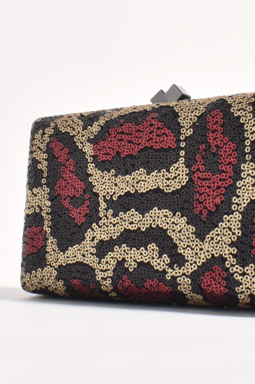 Adorne Vivie Sequin Pattern Structured Clutch - Burgundy/Gold