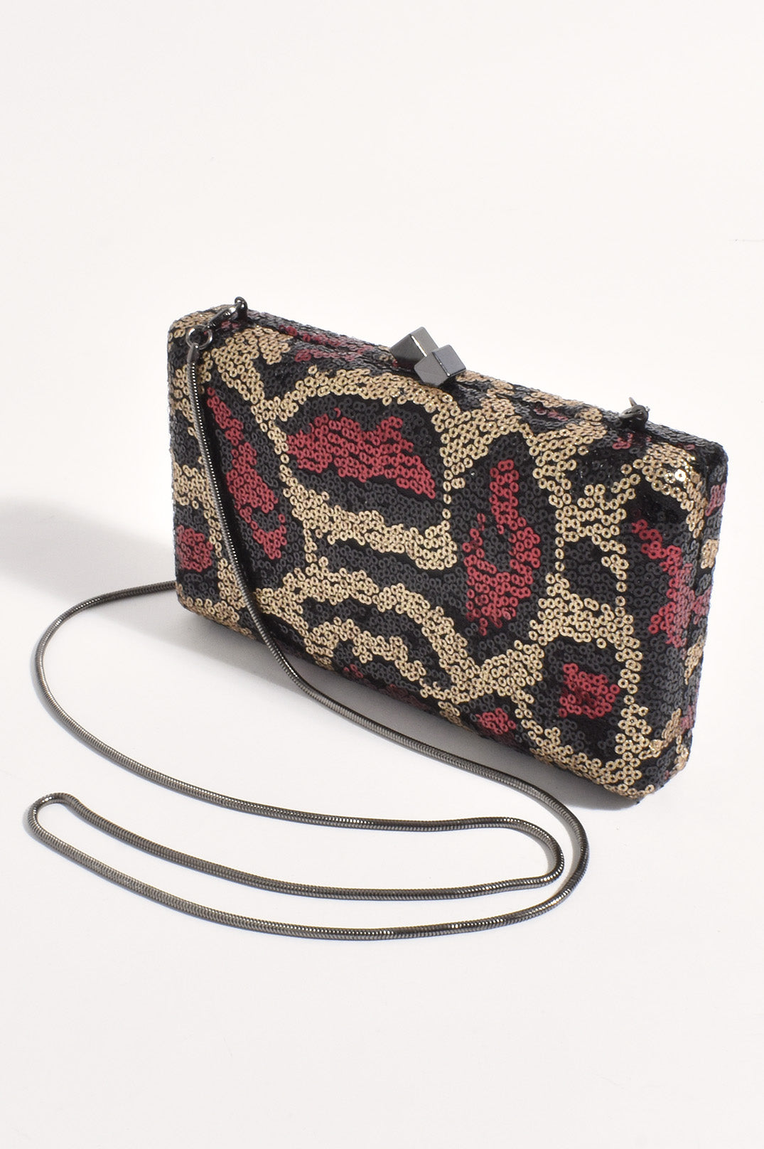 Adorne Vivie Sequin Pattern Structured Clutch - Burgundy/Gold