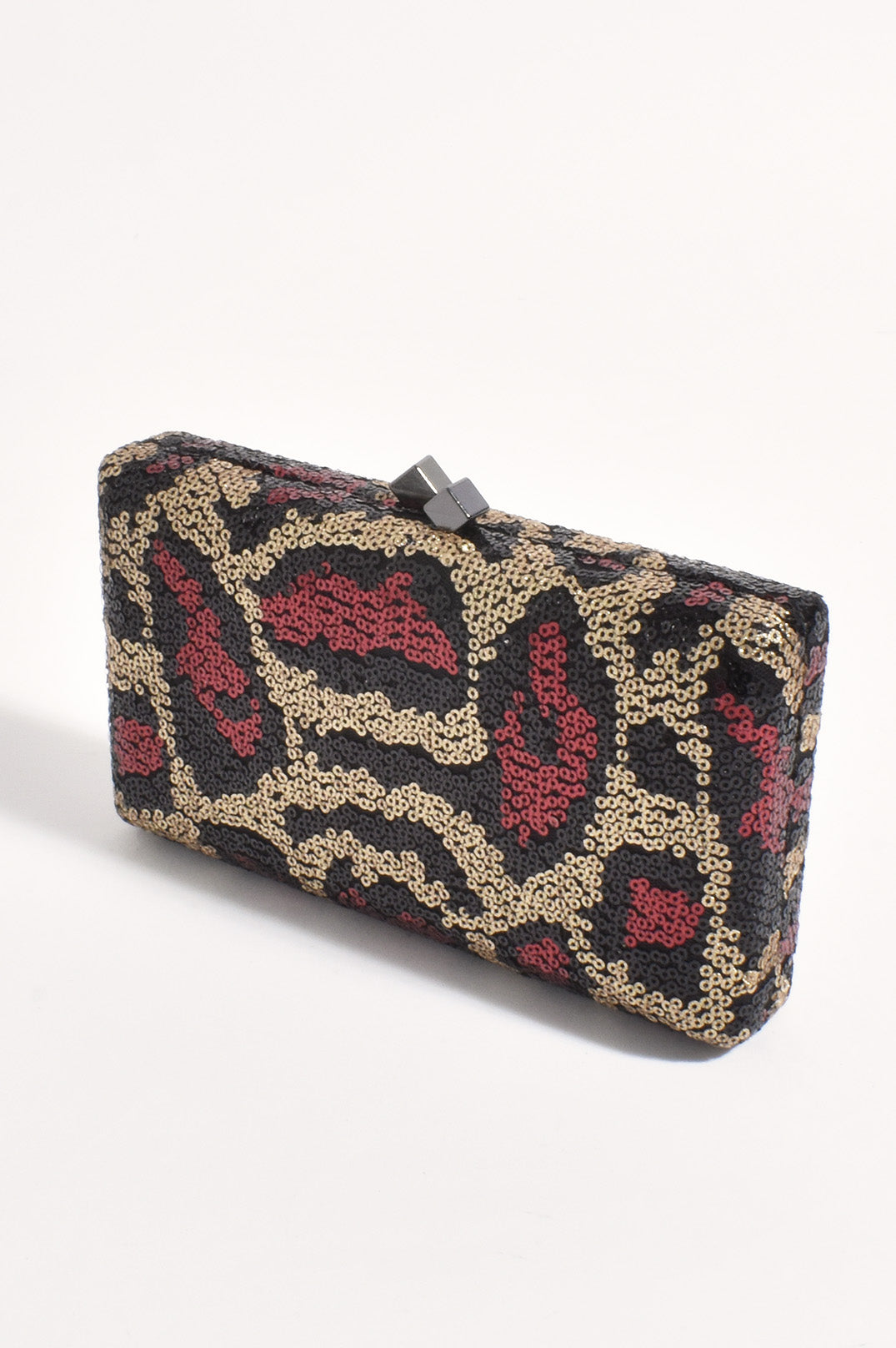 Adorne Vivie Sequin Pattern Structured Clutch - Burgundy/Gold