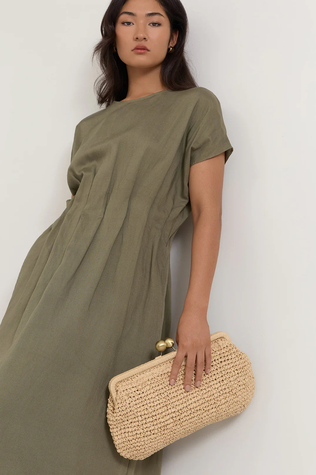 Adorne Clip Top Elongated Clutch - Natural